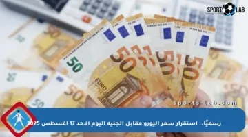 رسميًا.. استقرار سعر اليورو مقابل الجنيه اليوم الأحد 17 أغسطس 2025